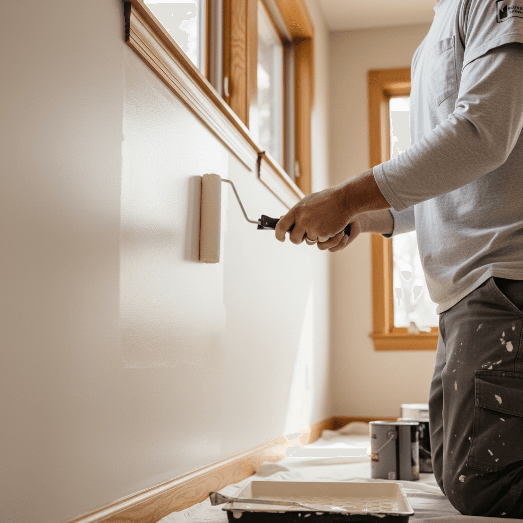 Freshly painted interior wall with professional edge