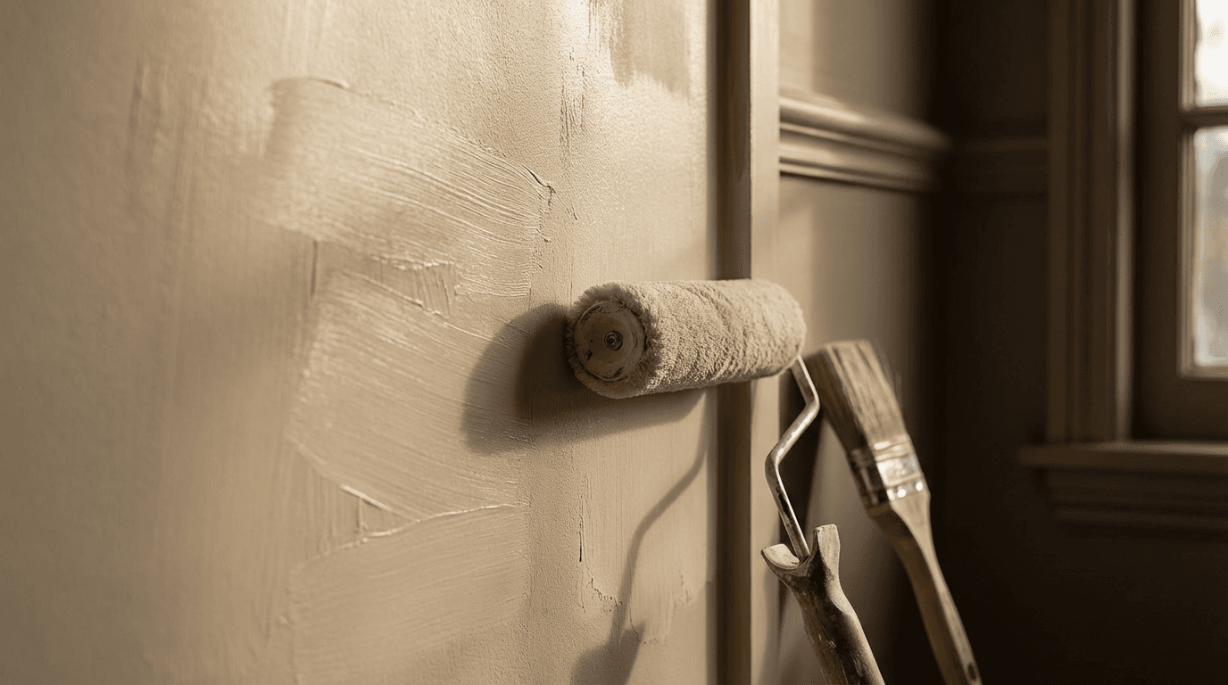 A freshly painted room in a home near East Kilbride, with sharp edges and a smooth finish